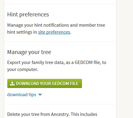 how to download gedcom file of tree on ancestry