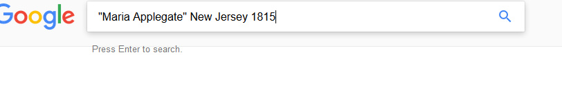 Using Google to Find Ancestors, example of searching for Maria Applegate in Google
