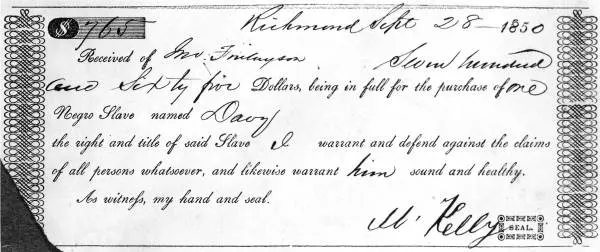 Receipt for sale of a slave named Davy, tracing slave ancestors using DNA