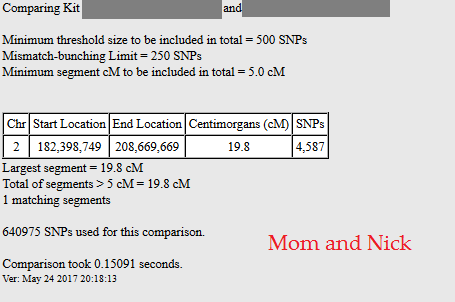 example of dna match who shares two segment with me, bigger one with mother than father