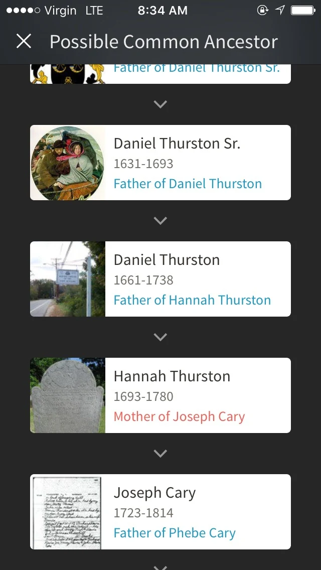 We are connected through my ancestor, Daniel Thurston