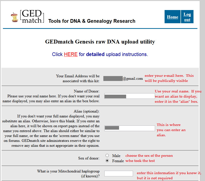 how to upload my DNA to gedmatch genesis under an alias