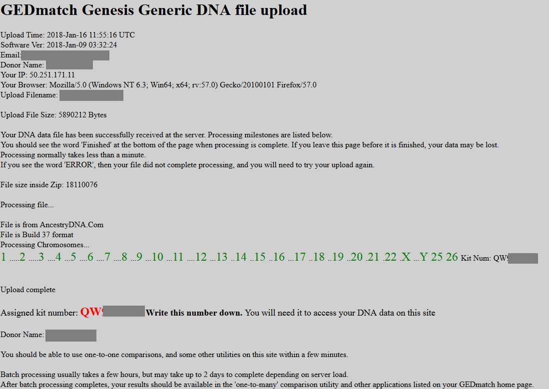 how do i know if my upload is complete on gedmatch genesis