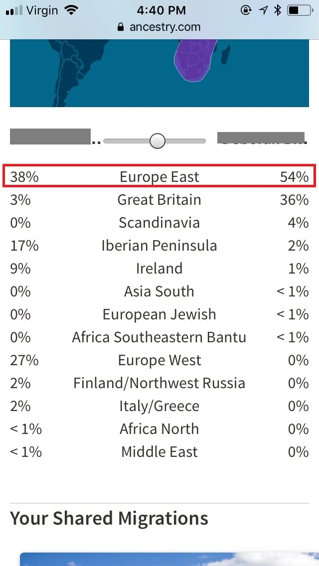 Shared ethnicity with a first cousin on the ethnicity comparison tool