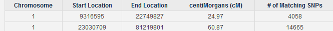 Two adjacent segments on Family Tree DNA