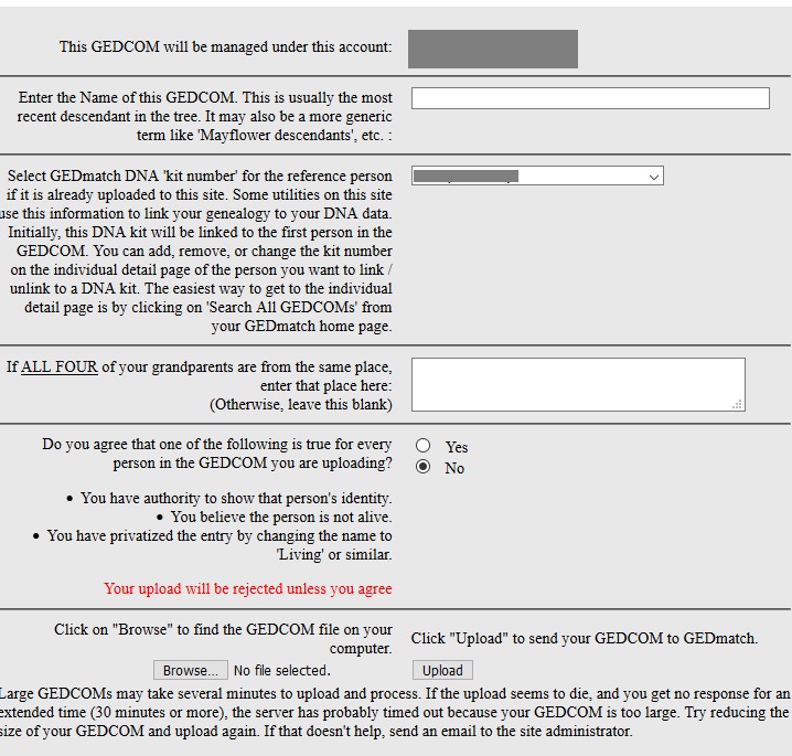 how to upload gedcom to gedmatch