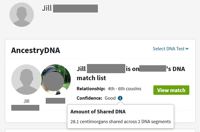 Example of how a full sibling shares less DNA with a match
