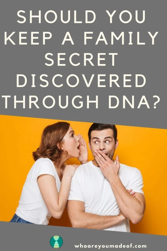 should you keep a family secret exposed by dna pinterest image with two people telling each other a secret