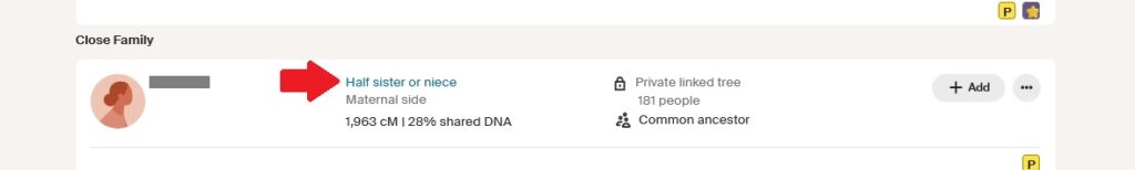 example of a half sibling match on Ancestry