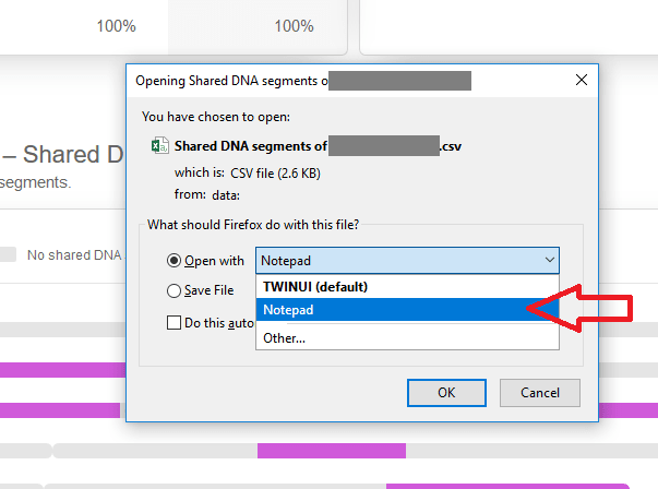 How to download shared DNA data into Notepad