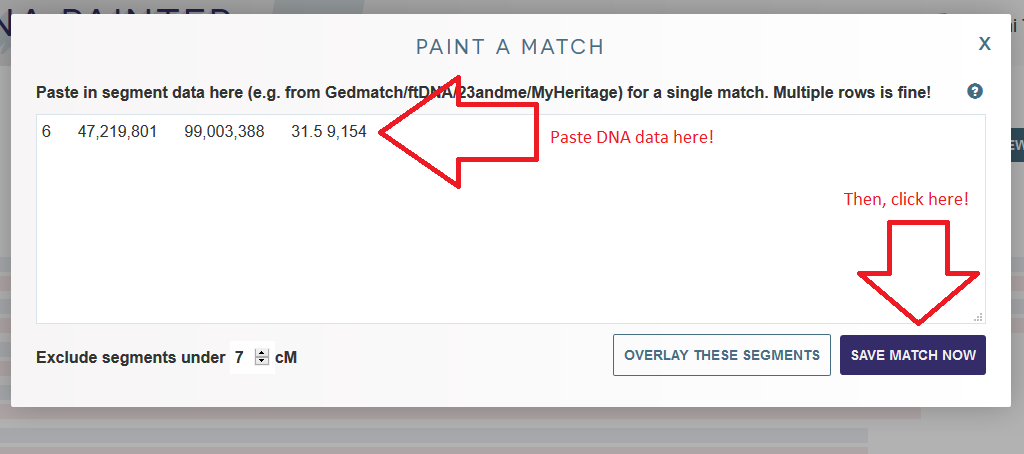 Where to paste DNA data to paint new match