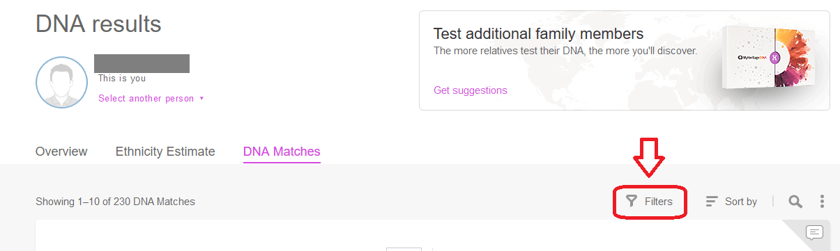 How to filter My Heritage DNA matches