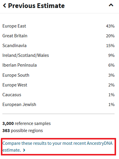 how to compare previous ethnicity estimate with updated estimate