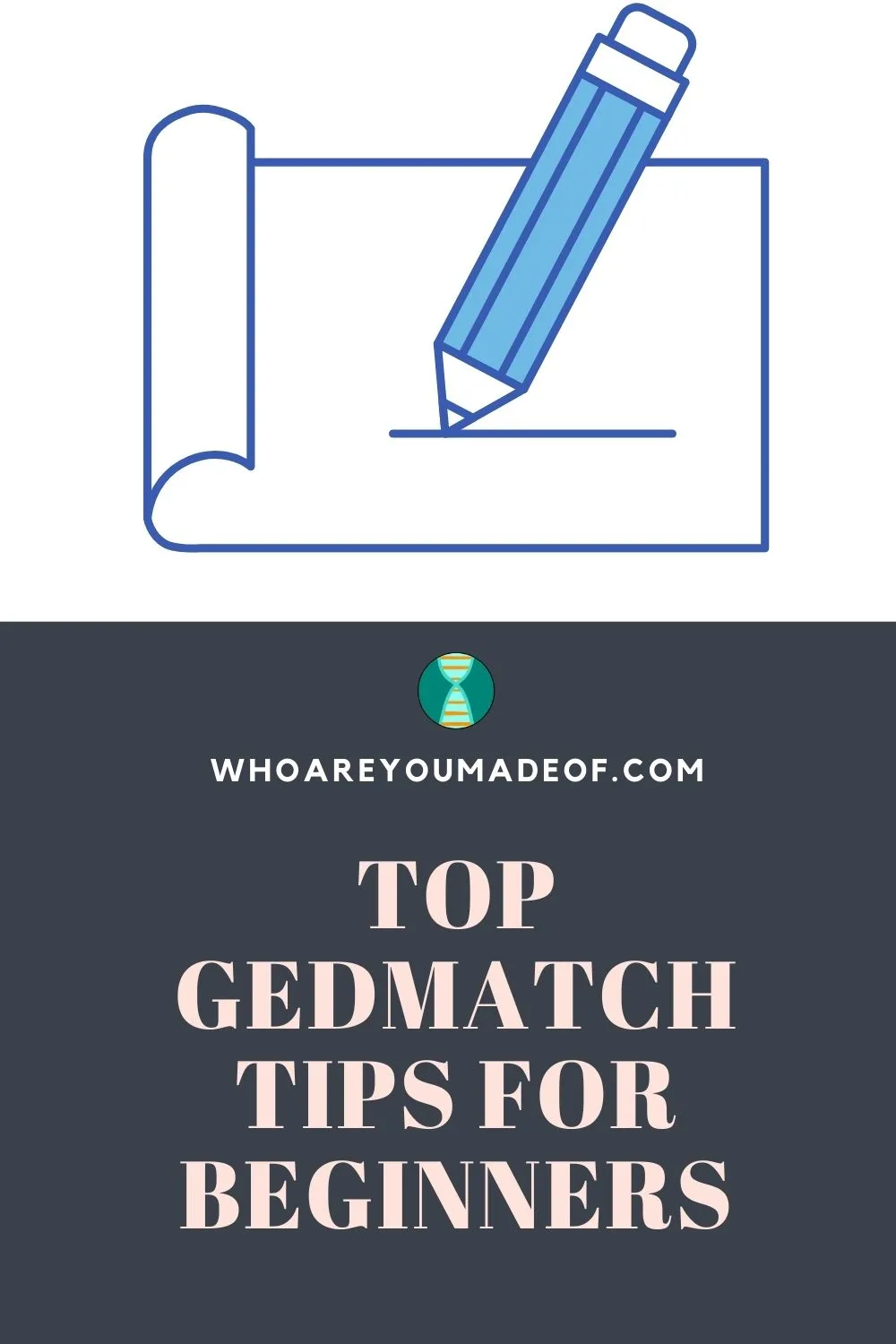 Gedmatch tutorial for beginners pinterest image with note paper and pencil