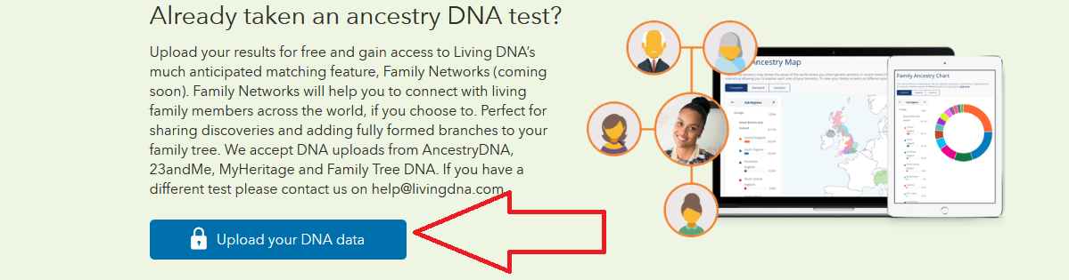 how to find the right link to upload to living dna and get ethnicity and dna matches
