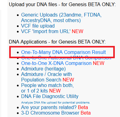 How to access the gedmatch genesis one to many tool