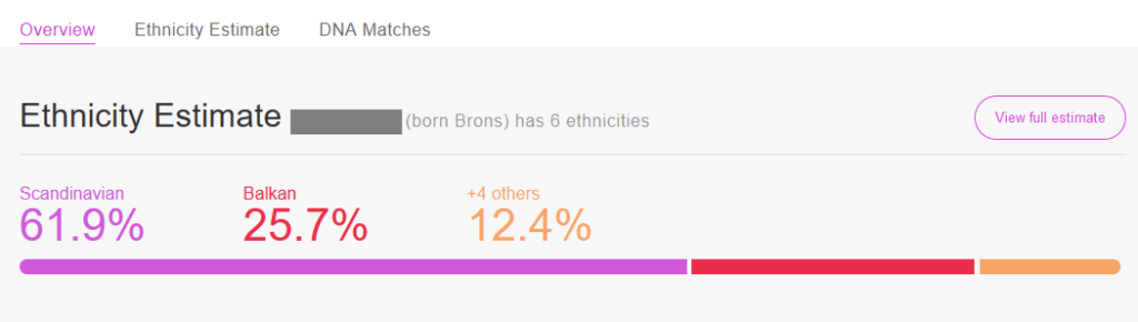 example of the DNA results overview My Heritage DNA