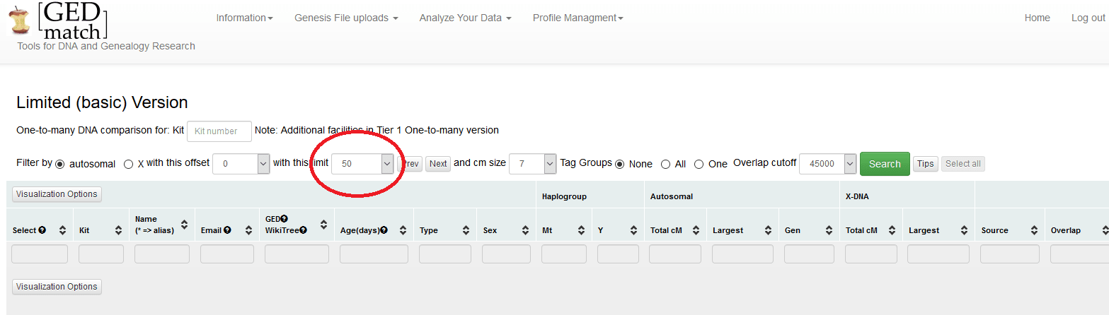 How to adjust defaults on Gedmatch One to Many Tool