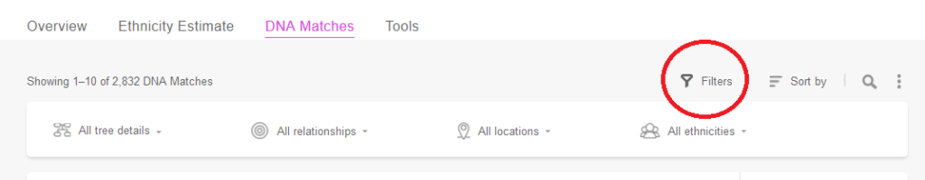 how to filter my heritage dna matches