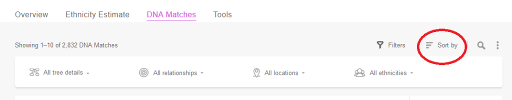 how to sort my heritage dna matches