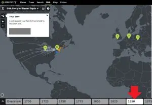 Where to click on your Ancestry DNA Story to access your DNA Timeline over a certain period