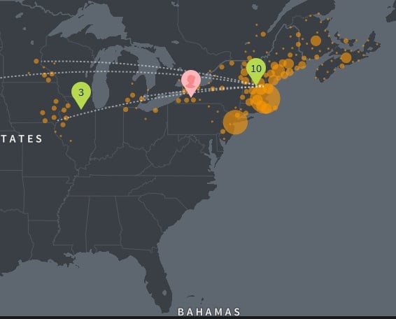 What are the colored dots and numbers in Regional Story on Ancestry DNA