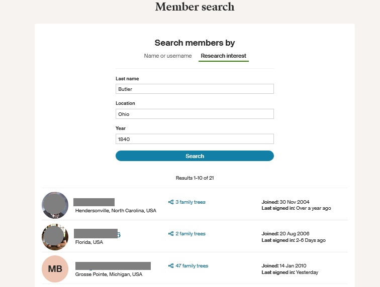 search results for Ancestry members with the same research interests as mine