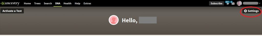 this image shows where to click to access test settings on Ancestry in order to download dna to upload to gedmatch