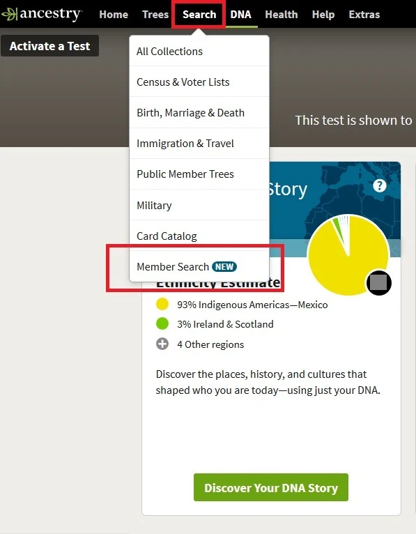 How to access the member search tool on Ancestry