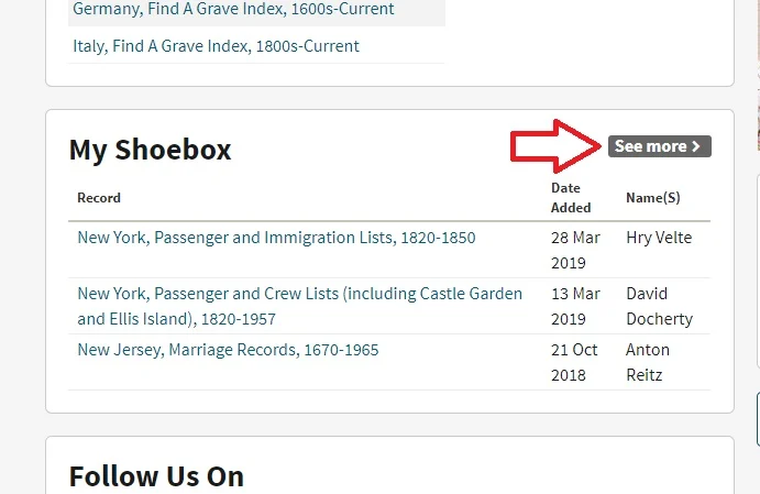 the ancestry shoebox can be accessed from your Ancestry homepage.  You can see if by scrolling down, and it is under the heading "My Shoebox"