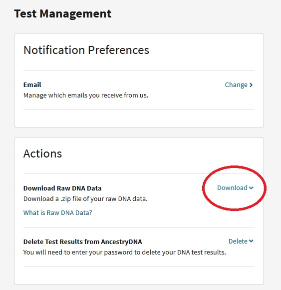 Click where it says "download" in order to start the process to download your DNA file