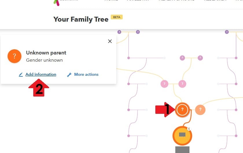 this image shows how to add your parents to your family tree on 23andMe.  