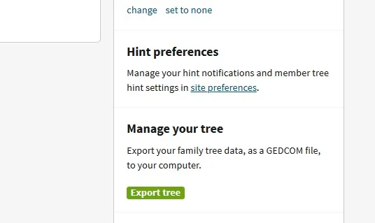 Click the green export tree button to create your GEDCOM file for download