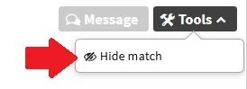 The red arrow points to the "Hide match" option on your Ancestry DNA match tools