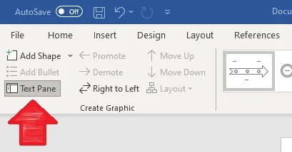 This image shows how to access the text pane for your SmartArt chart - it is on the top menu on the right left side of the screen