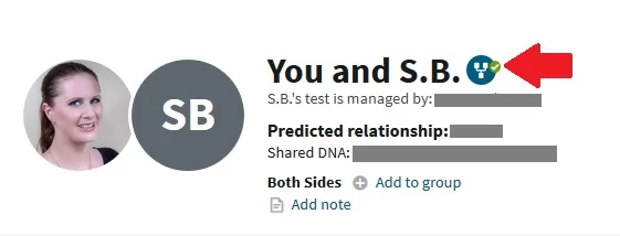 This image shows an example of a DNA match that is linked to family tree