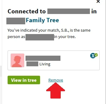 How to remove a  linked match from your family tree