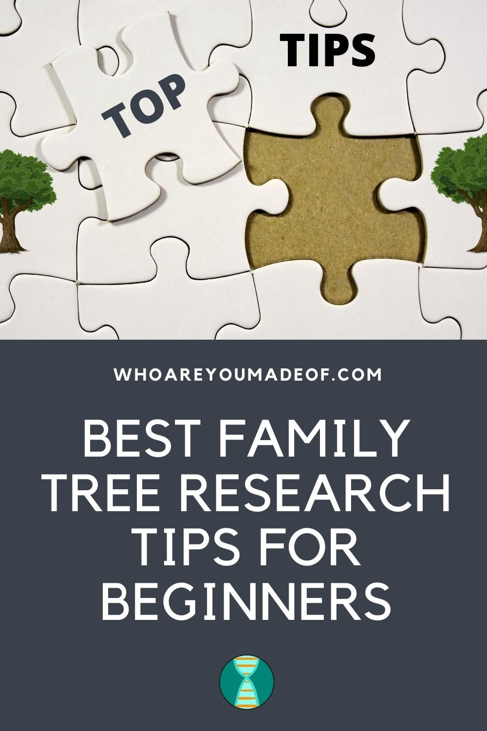 Best Family Tree Research Tips for Beginners, Pinterest image with puzzle pieces saying "Top Tips" 