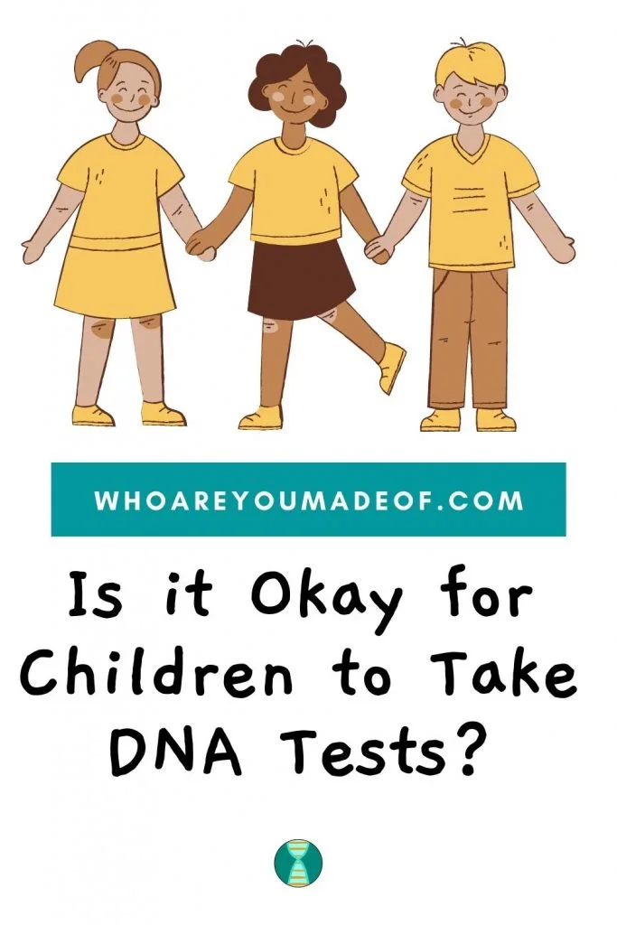 Is it okay for children to take DNA tests?  Pinterest image with cartoon children