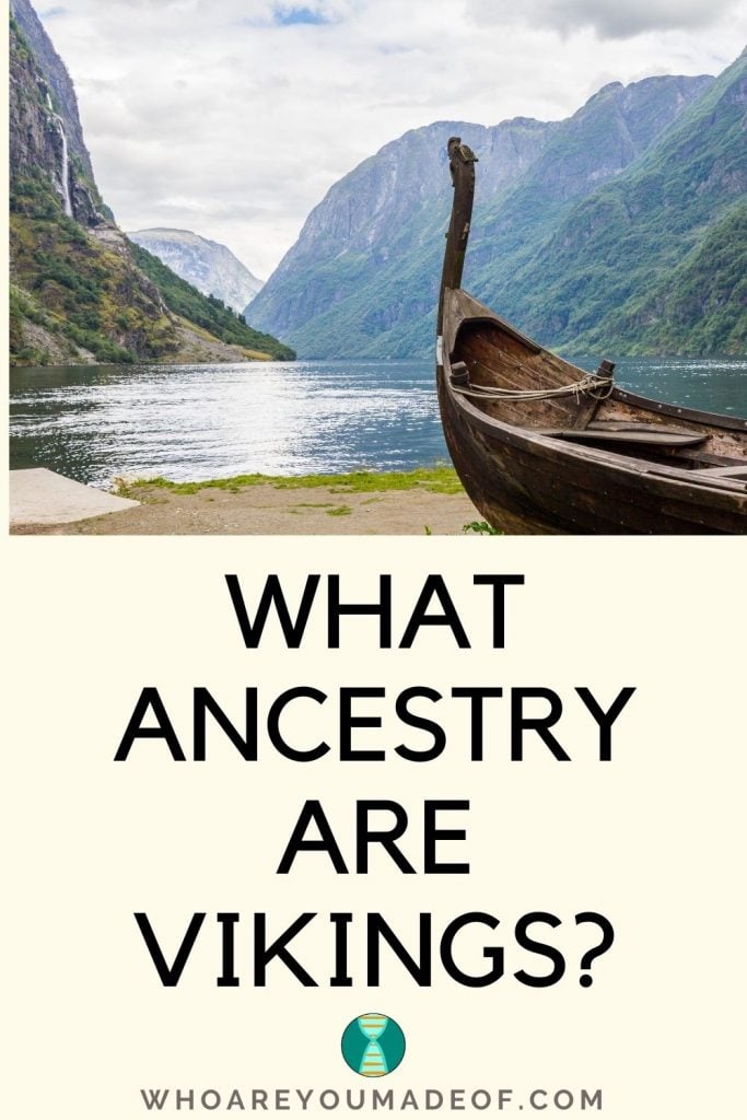 What Ancestry Are Vikings Pinterest Image with Viking Ship, Lake and Rocks