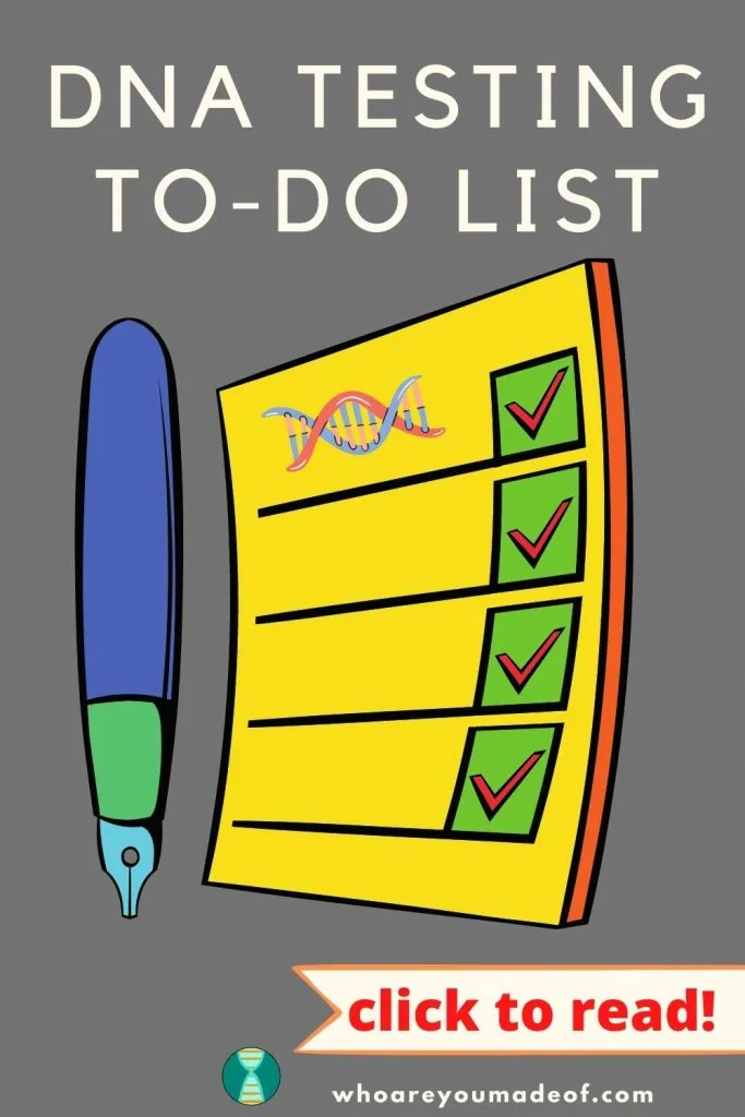 DNA Testing To-Do List - Pinterest image with check list and pen graphic