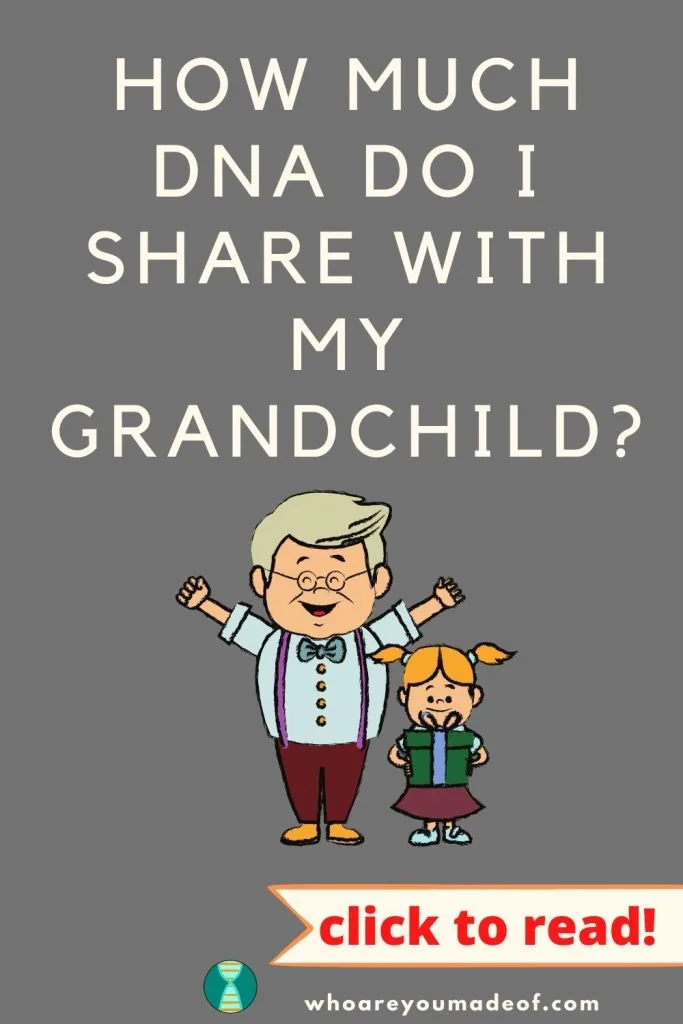 How much DNA do I share with my grandchild pinterest image with graphic of grandfather and grandson