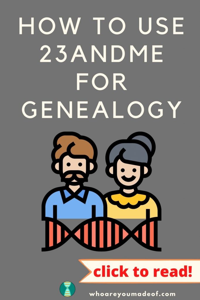 How to use 23andMe for genealogy Pinterest image with ancestors and DNA graphic