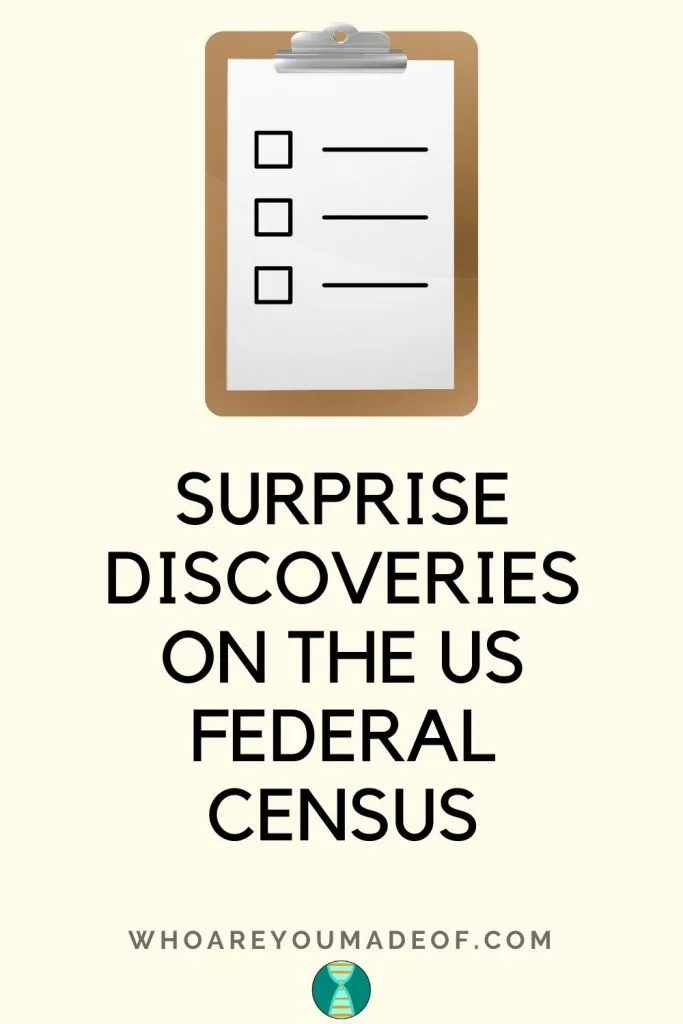 Surprise discoveries on the US federal census pinterest image with a clipboard with a list on it