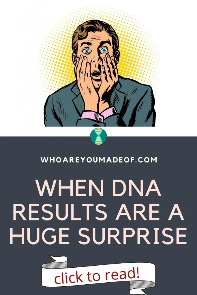 When DNA results are a huge surprise Pinterest image with graphic of surprised man