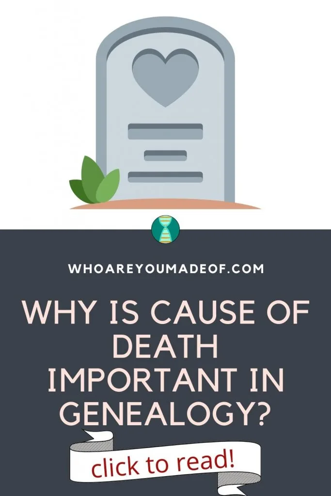 why is cause of death important in genealogy pinterest image with gravestone