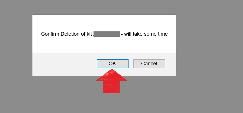 Click the OK button as shown in this image with a red arrow pointing to it to confirm that you would like to delete your DNA data from Gedmatch