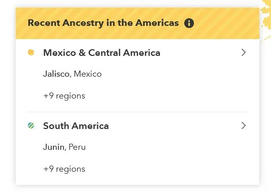 Example of Recent ancestry in the Americas results for Mexico on 23andMe