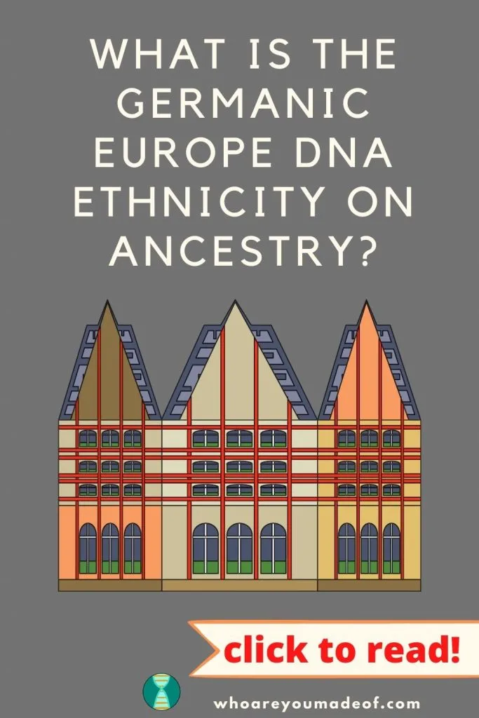 Germanic Europe DNA on Ancestry Pinterest image with graphic of German-type building