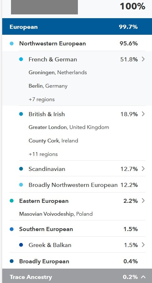 example of updated 23andme results showing new percentages 